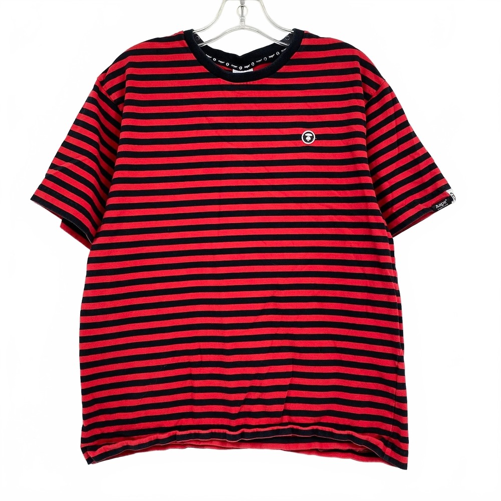 Bape Red Black Striped Short Sleeve Tee | Mens XL